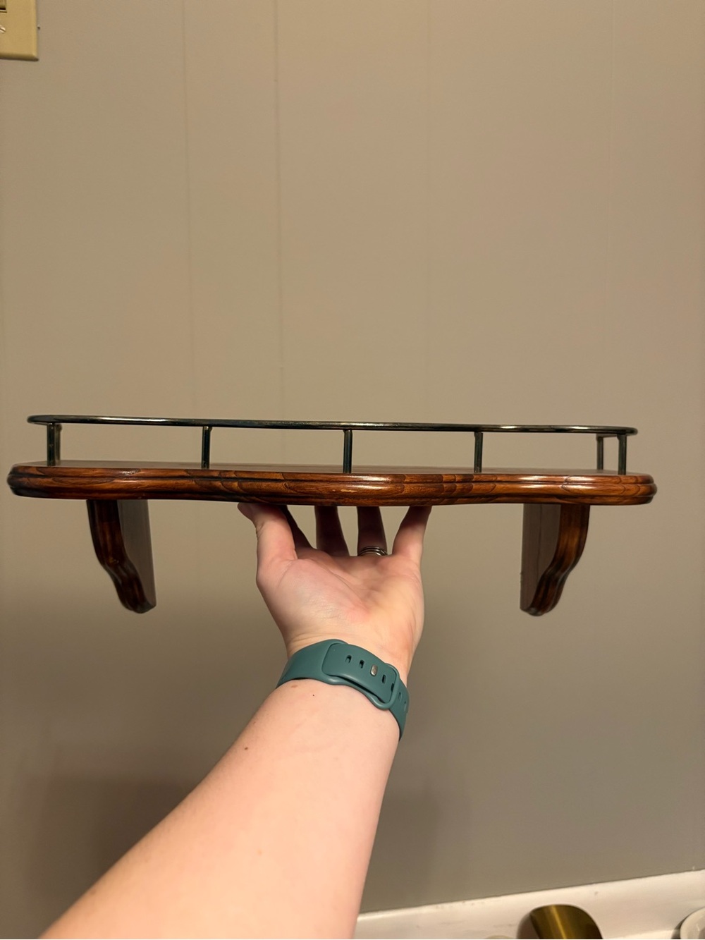 Wood and Metal Wall Shelf in Dark Brown